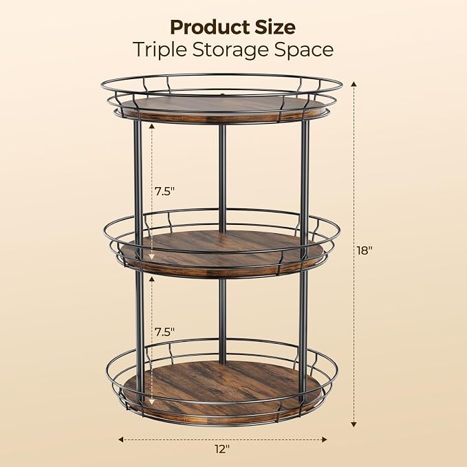 LAMU 12'' Lazy Susan Turntable Organizer, 3 Tier Round Rotating Spice Rack - Image 6