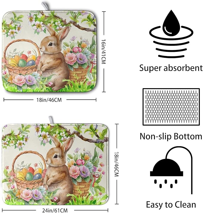 Happy Easter Bunny Kitchen Dish Drying Mat - Image 2