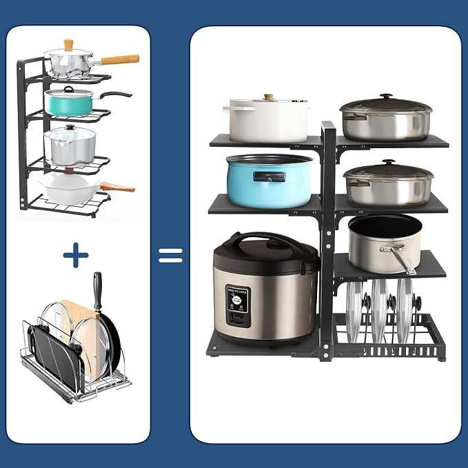 Pot Rack Organizers：CASONNIK 6+1-Tier Adjustable Heavy Duty Pan Organizer - Image 2
