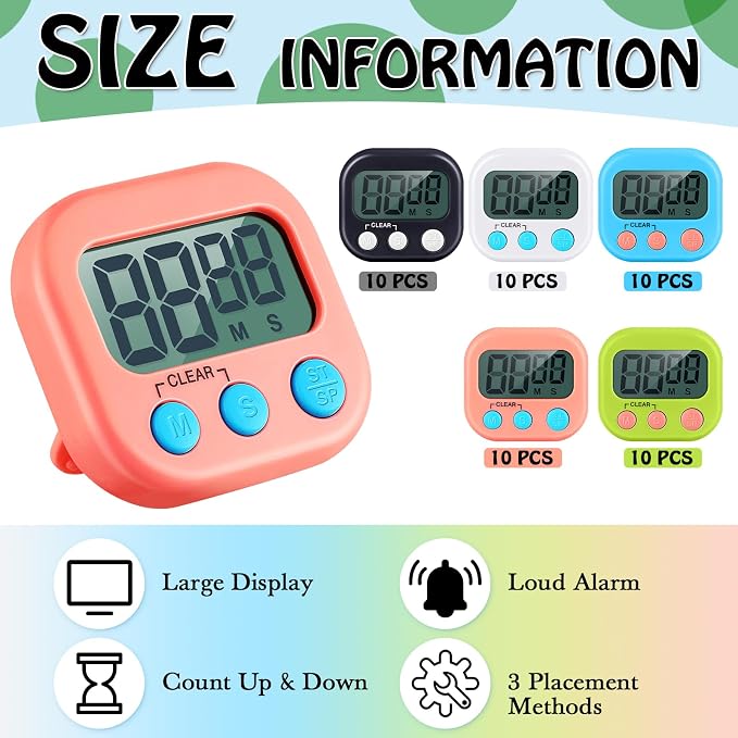 Xuhal 50 Pieces Digital Kitchen Timer Bulk, Small Magnetic Timers - Image 2