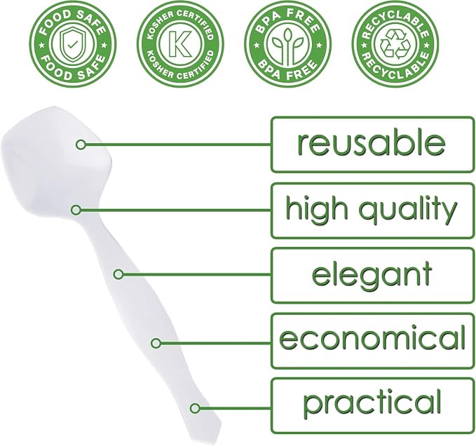 PARTY BARGAINS Disposable White Plastic Serving Spoons 8.75″ – Heavy-Duty White - Image 4