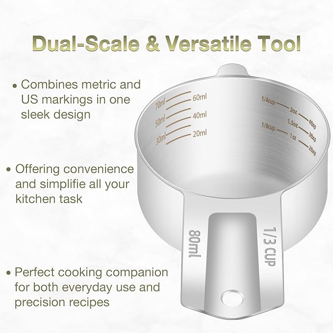 2PCS 1/3Cup Single Measuring Cup, Etched Inner Scale Stainless Steel Measure - Image 4