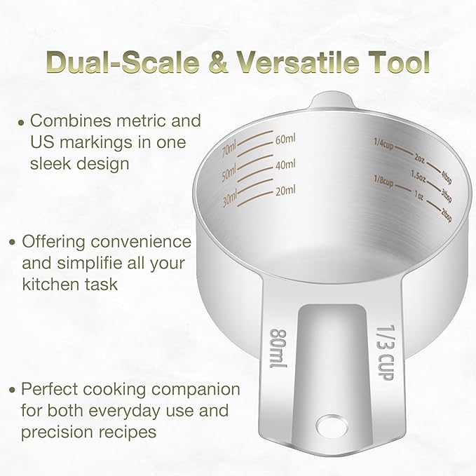 1PCS 1/3Cup Single Measuring Cup, Etched Inner Scale Stainless Steel Measure - Image 4