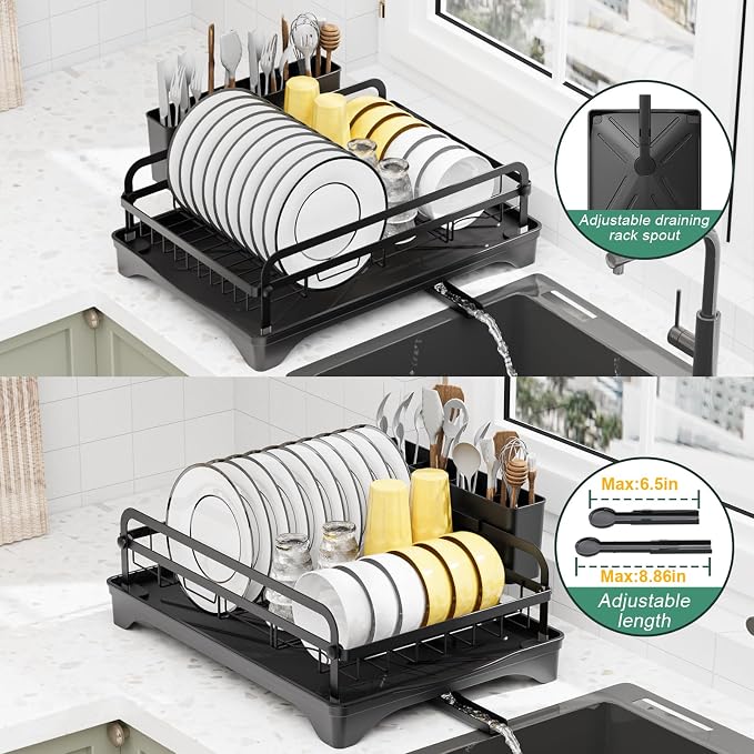 LIYI Dish Drying Rack and Sink Organiser, Removable Drainer Tray, Adjustable - Image 3
