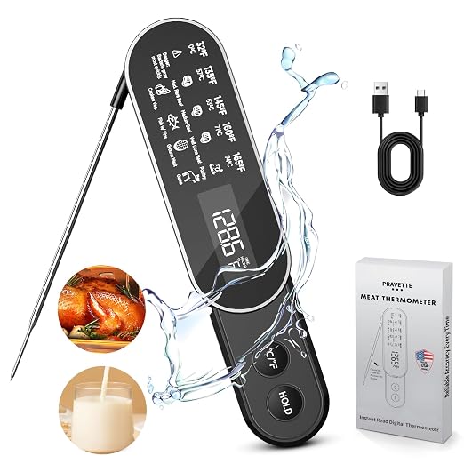 3X Faster 0.5s Instant Read Meat Thermometer, 2025 Rechargeable ±0.5℉ NIST by PRAVETTE