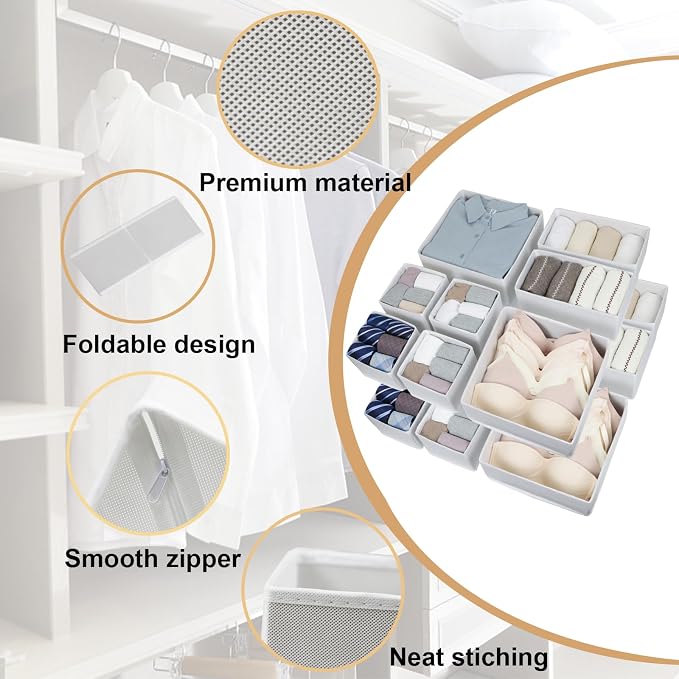 Fordonral 16 Pack Drawer Organizer Clothes, Foldable Fabric Dresser Organizer - Image 4