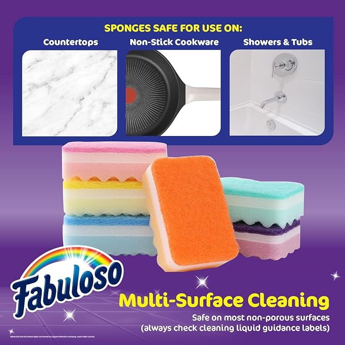 Fabuloso Scratch-Free Kitchen Dish Sponges, Rainbow Cellulose Scrubber Sponge - Image 6