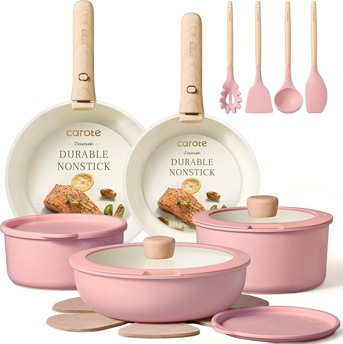 CAROTE Pots and Pans Set, Nonstick Cookware Set Detachable Handle, RV Cookware by CAROTE