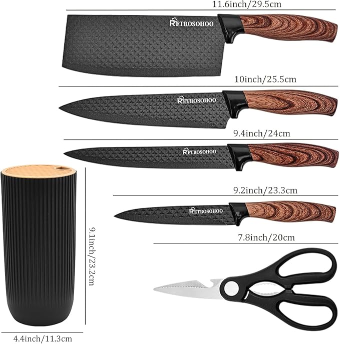 Kitchen Knife Set, Retrosohoo 6-Pieces Khaki Sharp Knife Block Set - Image 7