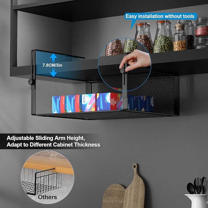 AmonHouseware 2Pack Under Shelf Basket Organizer, Adjustable Hanging Holder - Image 2