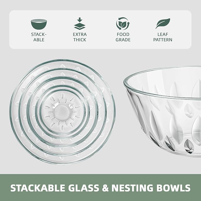 WhiteRhino Glass Bowls with Lids Set of 5（4.68QT, Glass Mxing Bowls with Lids - Image 4