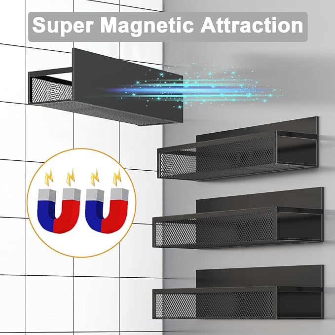 Aufworld Magnetic Spice Rack for Refrigerator, 5 Pack Magnetic Shelf, Moveable - Image 4
