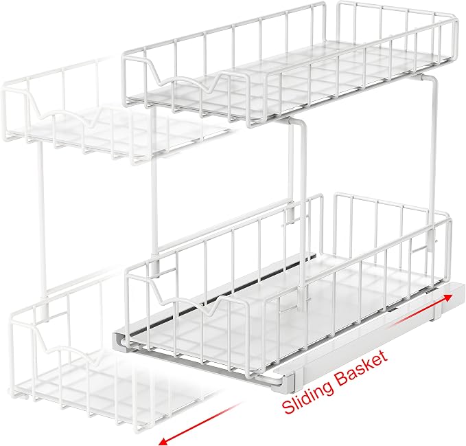 Simple Houseware 2-Tier Spice Rack Slide Out Wire Basket Drawer Organizer - Image 3