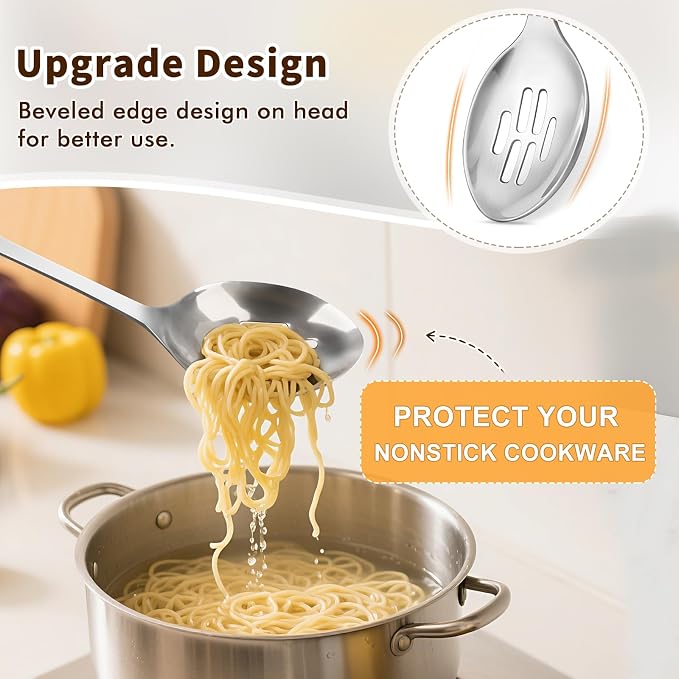 Stainless Steel Cooking Spoon, Solid Metal Serving Spoon, Heavy Duty Sturdy - Image 3