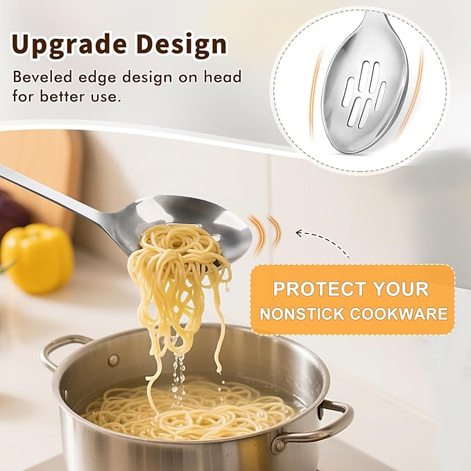 Stainless Steel Cooking Spoon, Slotted Metal Serving Spoon, Heavy Duty Sturdy - Image 3