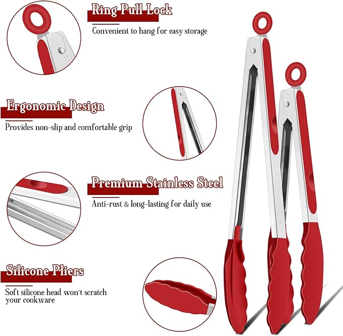TeamFar Kitchen Tongs, Heat Resistant Silicone Tongs, Locking Design & - Image 3