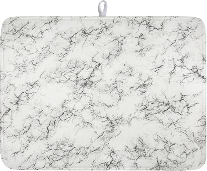 White Grey Marble Dish Drying Mat by Unknown