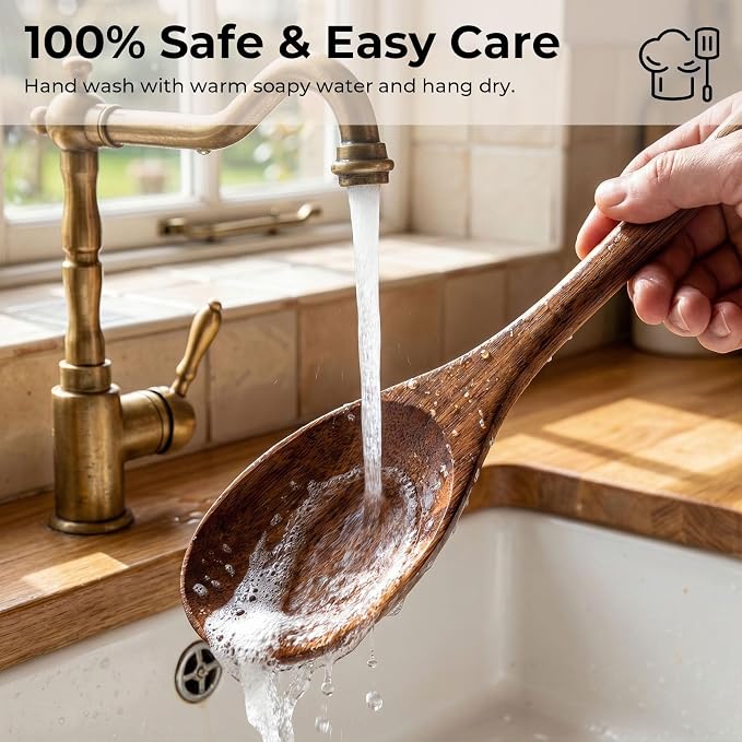 HAKSEN 2PCS Wooden Cooking Spoons, Natural Acacia Wood Kitchen Utensil - Image 6