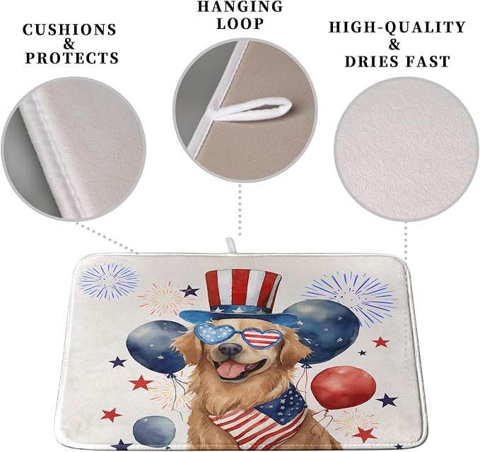 4th of July Patriotic Dog Dish Drying Mat 18 x 24 Inch US Independence Day Blue - Image 3