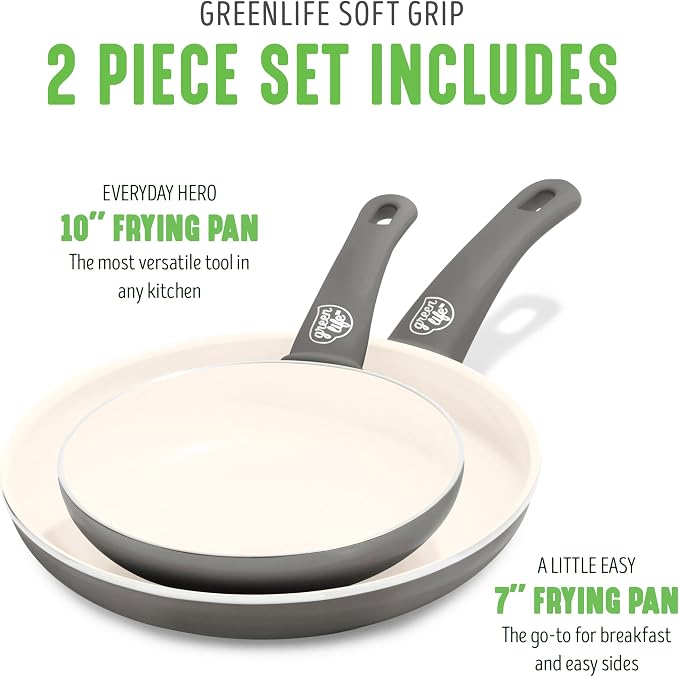 GreenLife Non Stick Fry Pan Set, Non-Toxic PFAS-Free Ceramic Skillets, - Image 3