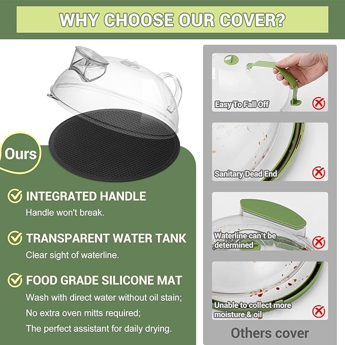 Microwave Splatter Cover for Food, Integrated Handle, Splatter Guard, 10” Plate - Image 2