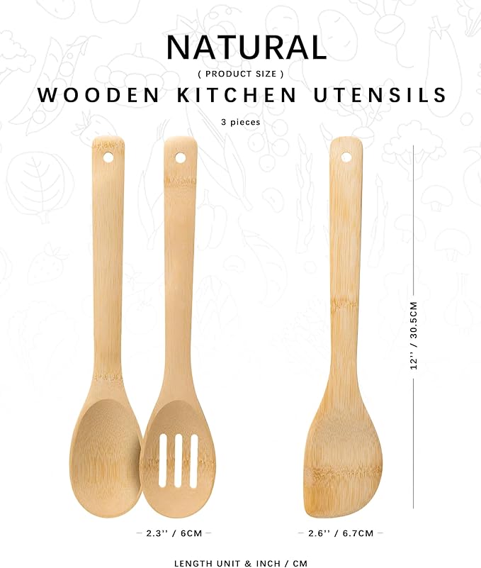 Wooden Spoons for Cooking, Wooden Spoon & Wooden Spatula, Bamboo Cooking - Image 2