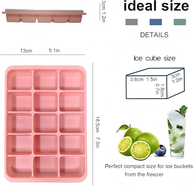 Ice Cube Trays Set of 3, Easy Release 15 Flexible Silicone Ice Cube Molds - Image 3