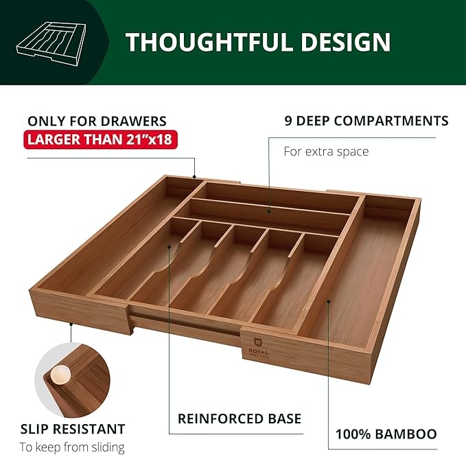 ROYAL CRAFT WOOD Luxury Bamboo Kitchen Drawer Organizer - Image 4