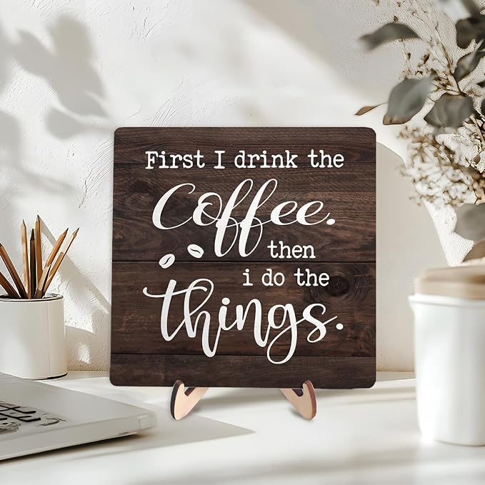 Vintage Coffee Bar Sign Plaque, Rustic Wooden Tabletop Plaque - Image 3