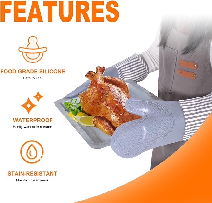 Silicone Oven Mitts, Heat Resistant Oven Gloves - Image 4