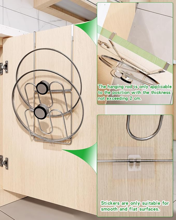 Over Cabinet Door Pot Lid Organizer, 2-Tier Stainless Steel Pan Cover Rack - Image 4