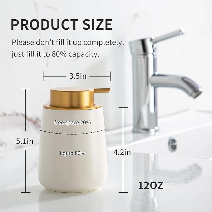 Enra Foaming Soap Dispenser, 12 oz Beige Ceramic Modern Foam Hand Soap Dispenser - Image 3