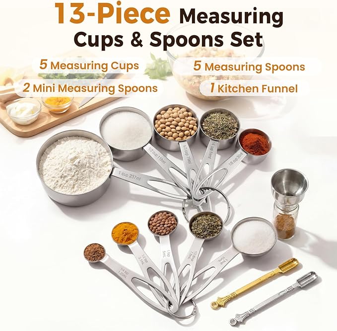 13PCS Stainless Steel Measuring Cups and Spoons Set - Image 3