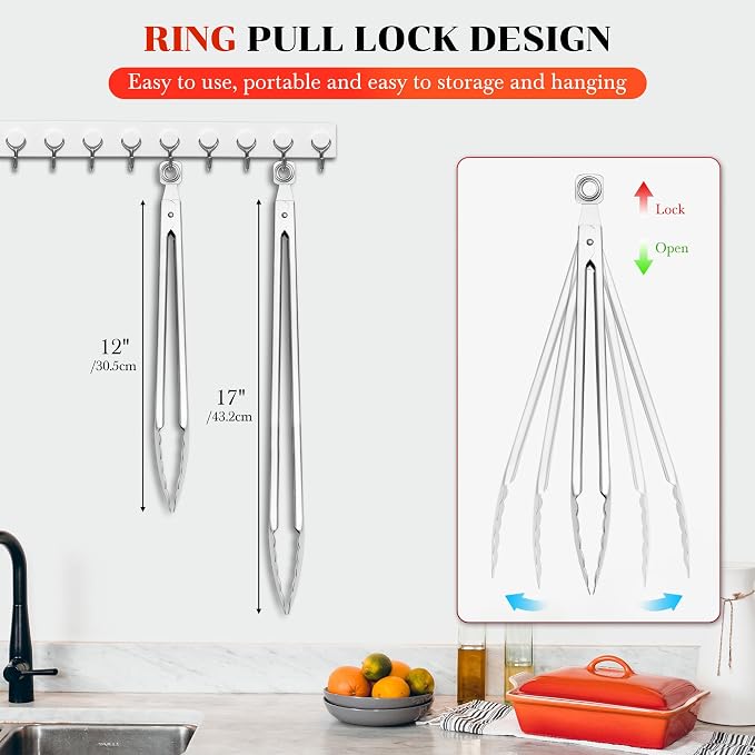 Grill Tongs - 12 Inch & 17 Inch Extra Long BBQ Tongs, Heat Resistant Stainless - Image 7