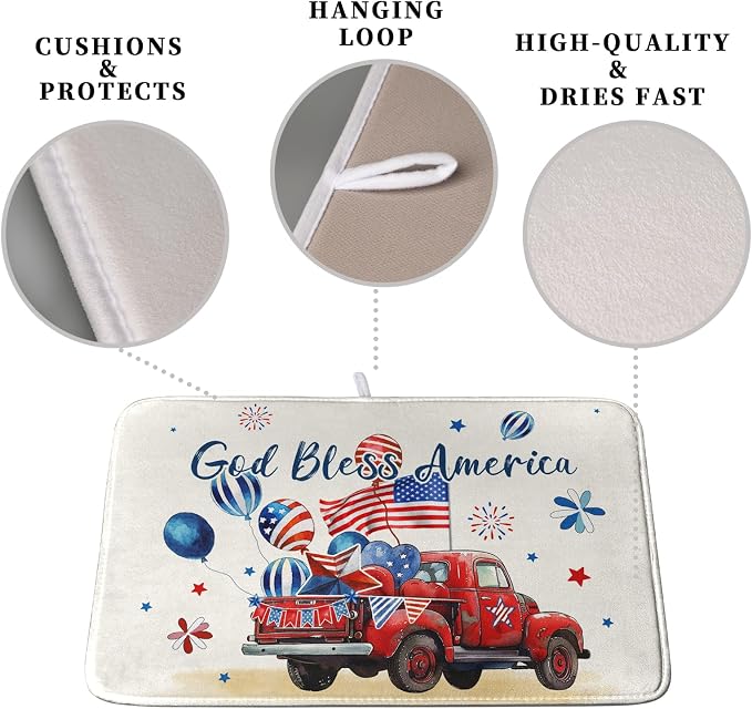 4th of July Drying Mat for Kitchen Counter 16 x 18 US Independence Day - Image 3