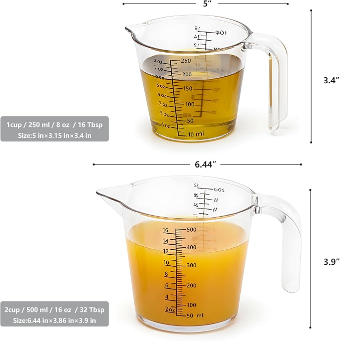 Laser-Etched Measuring Cup Set, 8 oz & 16 oz Clear Plastic Liquid Measuring Cups - Image 6