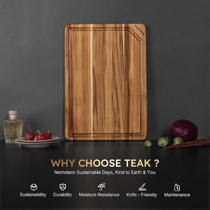 17'' Teak Wood Cutting Board for Kitchen Non Slip Charcuterie Board Serving - Image 3