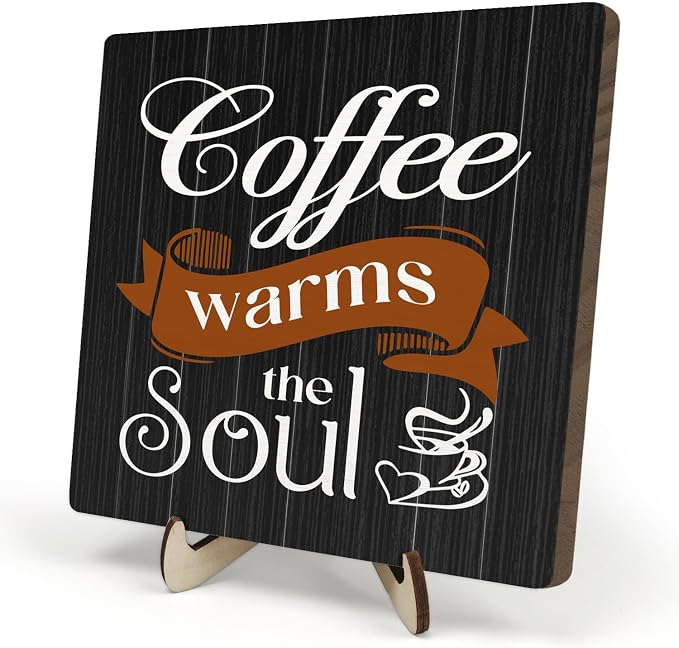 Coffee Bar Sign Plaque Decor, Coffee Bar Accessories, Rustic Wooden Tabletop by DMADNF