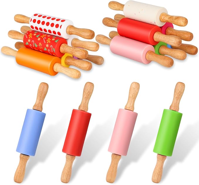 Mini Silicone Rolling Pin for Kids, Non-stick Surface Wood Handle, 9 Inch 16 by Honglida