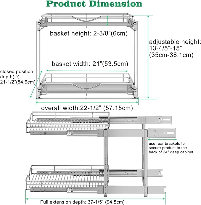 DINDON Pull Out Cabinet Organizer, Cabinet Pull Out Shelves, 2 Tier Pull Out - Image 5
