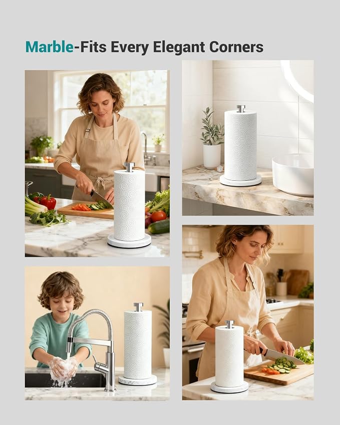 Marble Paper Towel Holder Countertop, Stainless Steel, One-Handed Tear - Image 8
