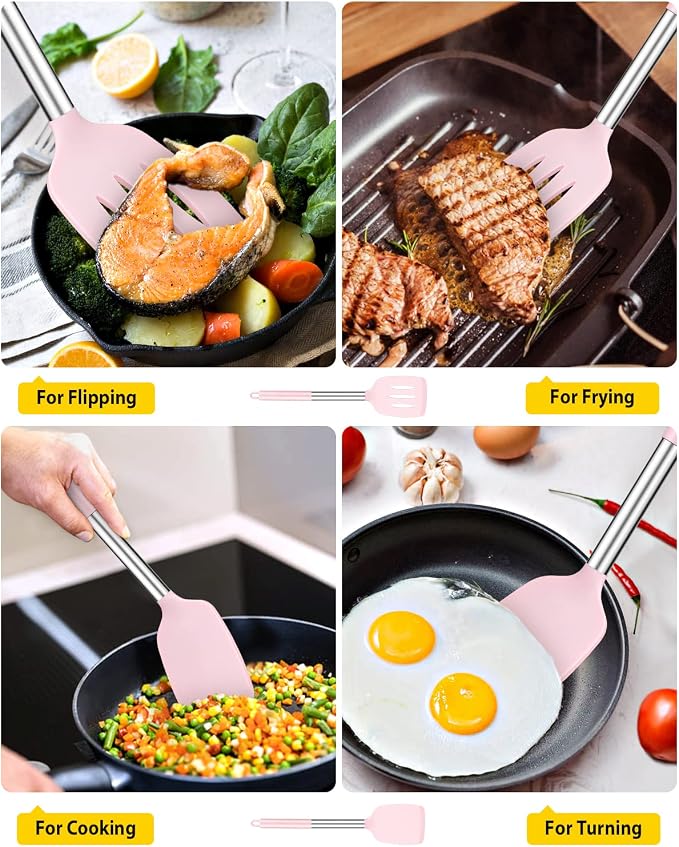 Pack of 2 Silicone Solid Turner, Non Stick Slotted Kitchen Spatulas, High Heat - Image 3