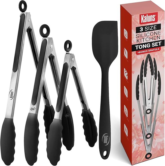 Kaluns Kitchen Tongs for Cooking Grilling Set of 4, BBQ Grill Tongs by Kaluns%C2%AE
