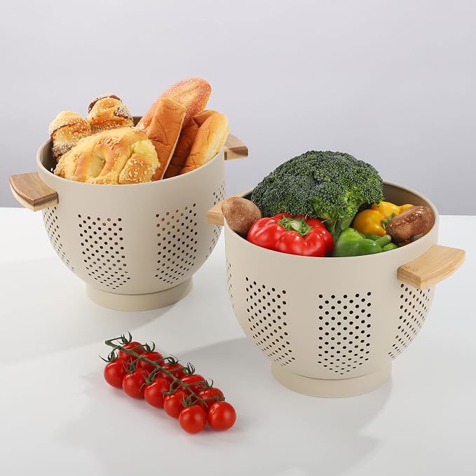 Metal Colander with Wood Handle, 5.5 Quart Powder Coated Steel Large Kitchen - Image 6