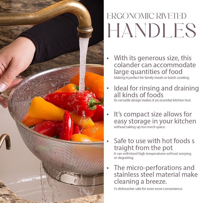 Bellemain Colander for Kitchen – 5 Qt Stainless Steel Strainer - Image 5