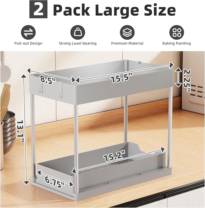 Simple Trending Under Sink Organizer 2 Pack, Sink Pull-Out Sliding Storage - Image 2