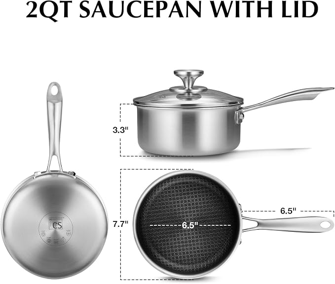 KOCH SYSTEME CS Hybrid Nonstick Stainless Steel Saucepan, 2 Quart Tri-Ply - Image 9