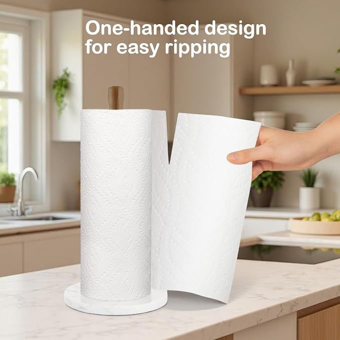 Buruis Wood Paper Towel Holder, Marble Base Modern Decorative Countertop - Image 4