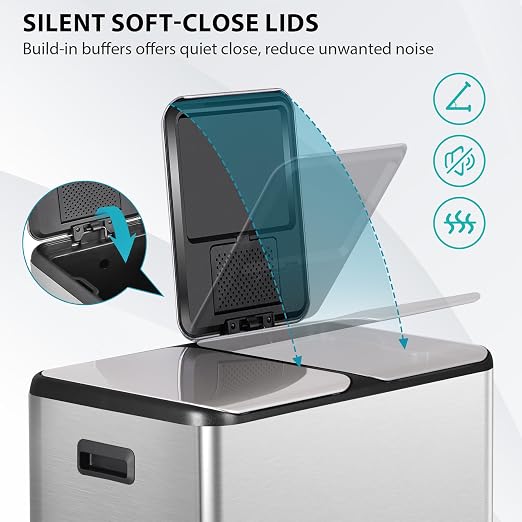 SUPER DEAL Kitchen Trash Can 16 Gallon 60L Dual Stainless Steel Garbage and - Image 9