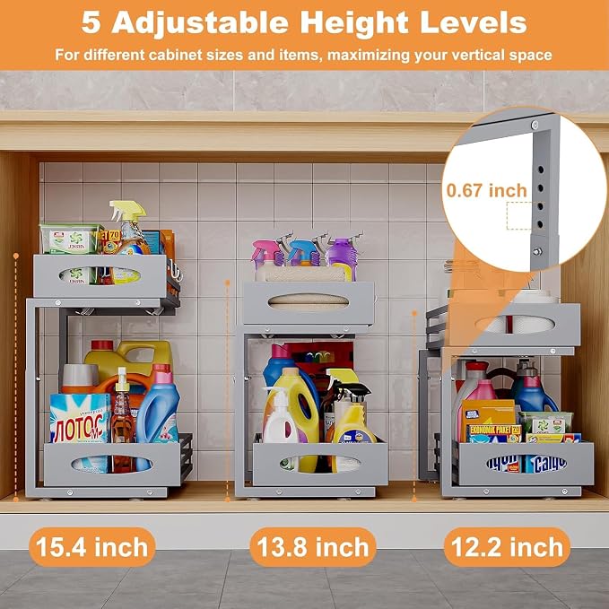 Under Sink Organizer, 2 Tier Under Sink Organizers and Storage, Adjustable - Image 6